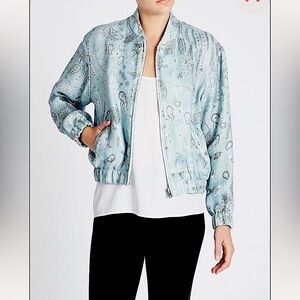 IRO OMIANDO JACKET Bomber in Blue Paisley Linen Size 38 US Small